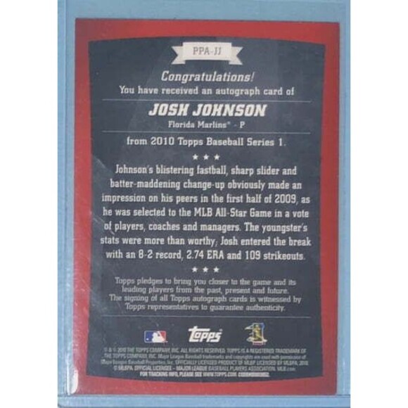 2010 Topps Peak Performance, MARLINS, JOSH JOHNSON Autographed Card #PPA-JJ - Picture 2 of 2
